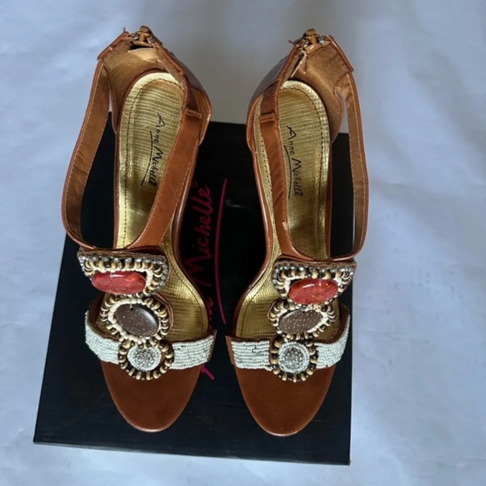 Anne Michelle Brown Embellished Women's Sandals - Picture 1 of 13